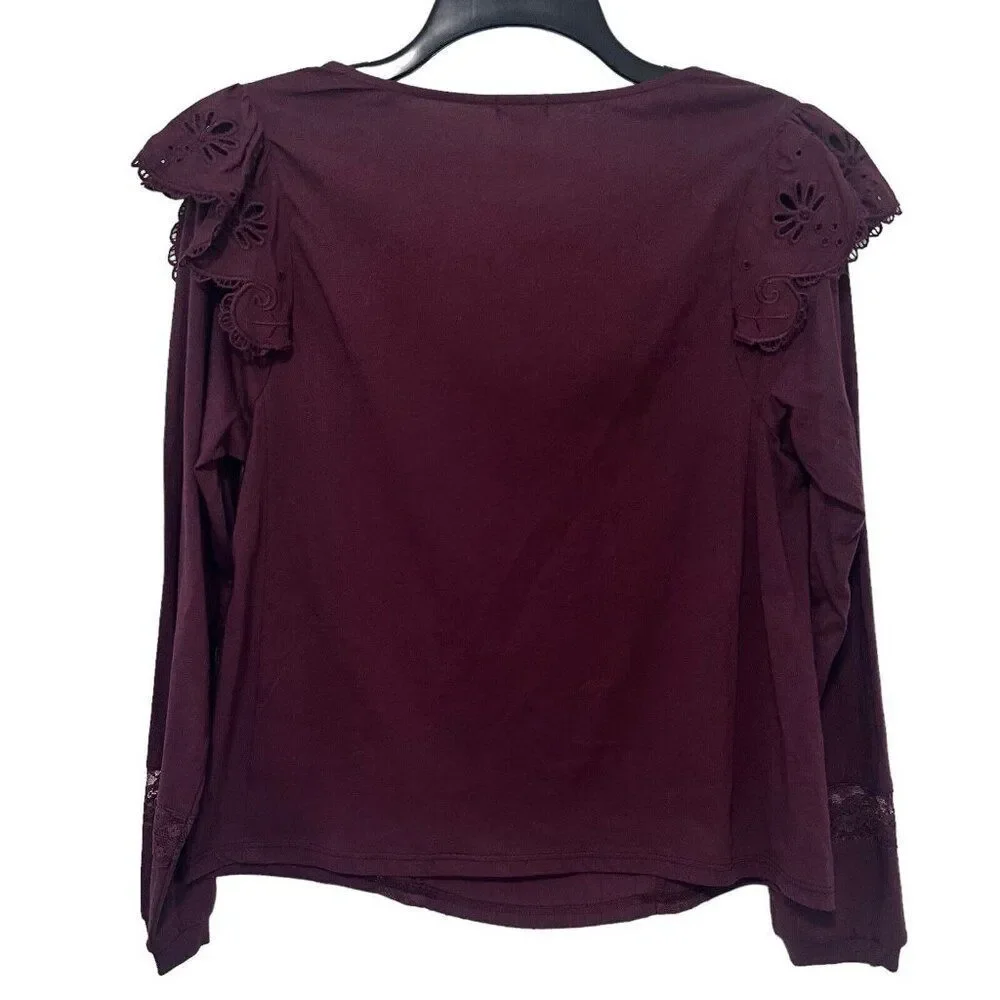 Anthropologie Tiny Top Womens Small Long-Sleeve Crescent Ruffled Lace Blouse NWT
